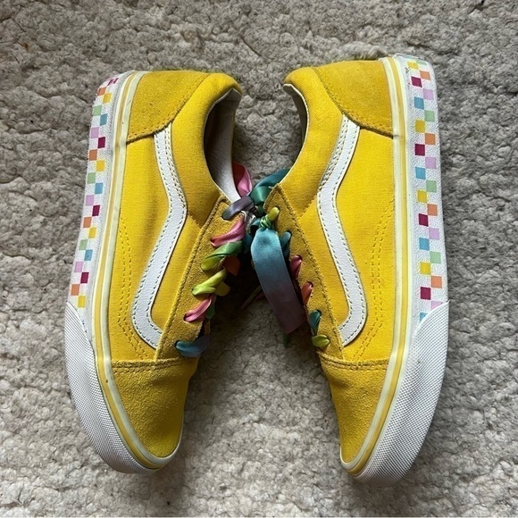 Vans Rare Yellow Canvas and Suede Multi-Colored Checkered White Soles Size 3 - Picture 4 of 10